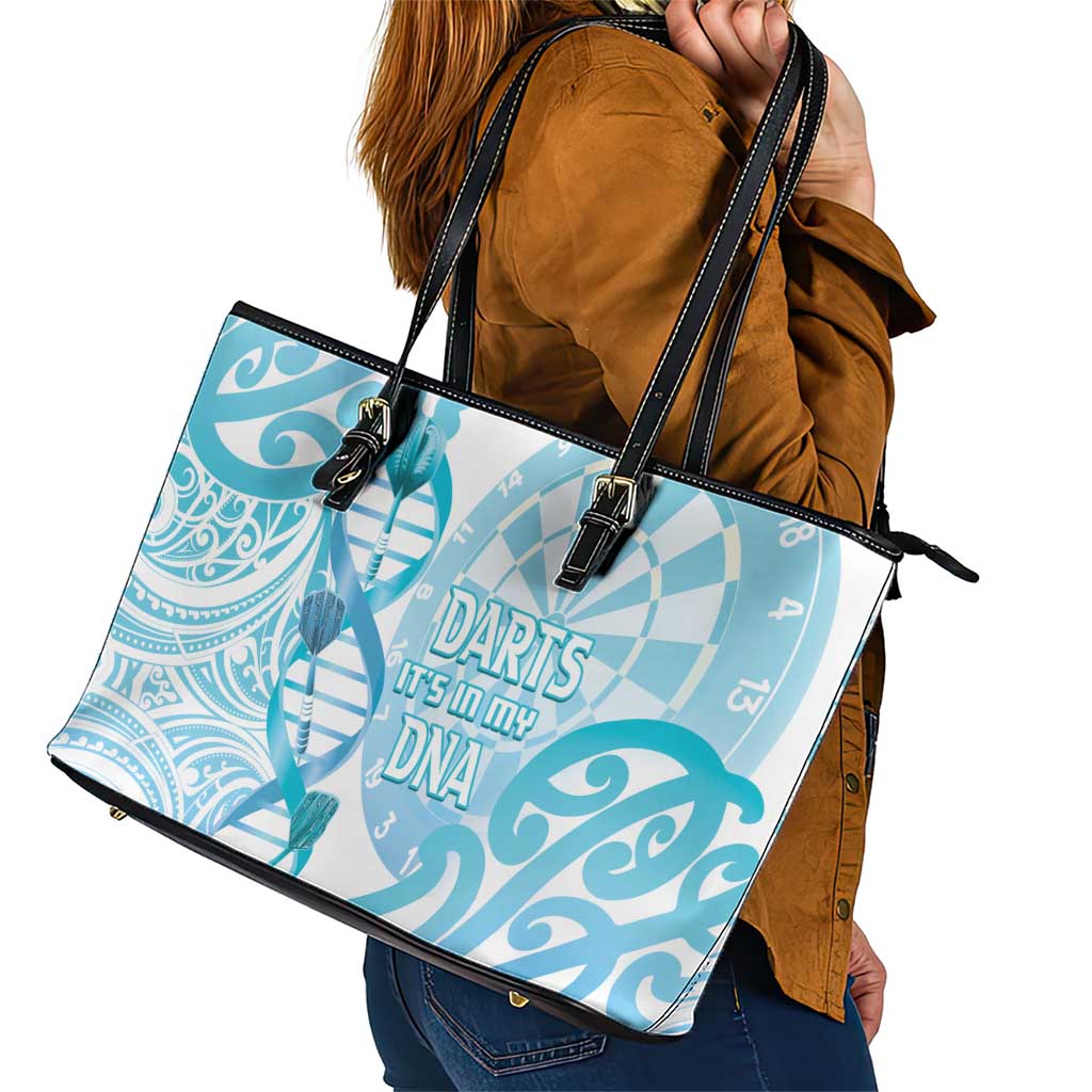 New Zealand Darts Leather Tote Bag Aotearoa Maori Its In My DNA White - Polynesian Pride