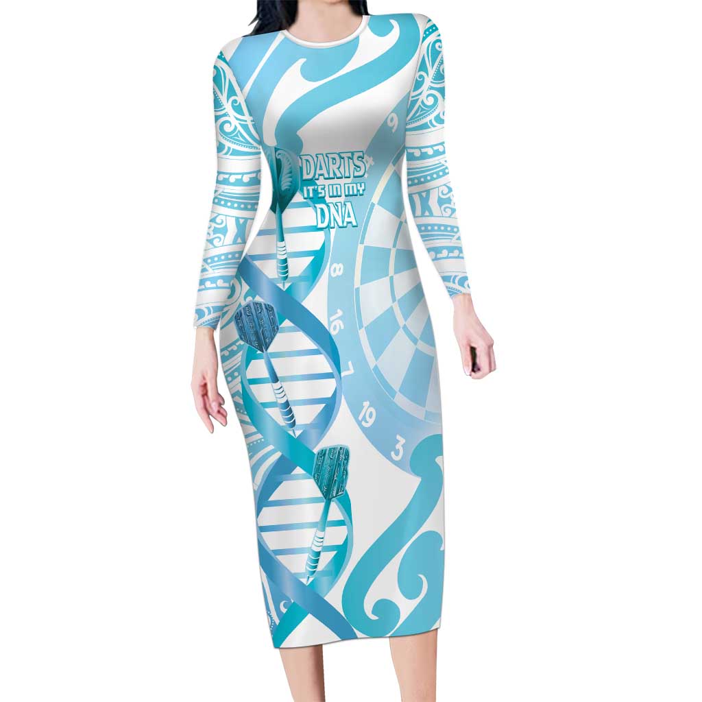 Personalised New Zealand Darts Long Sleeve Bodycon Dress Aotearoa Maori Its In My DNA White LT14 Long Dress White - Polynesian Pride
