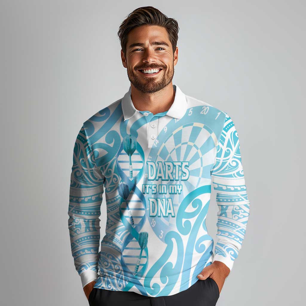 Personalised New Zealand Darts Long Sleeve Polo Shirt Aotearoa Maori Its In My DNA White LT14 - Polynesian Pride