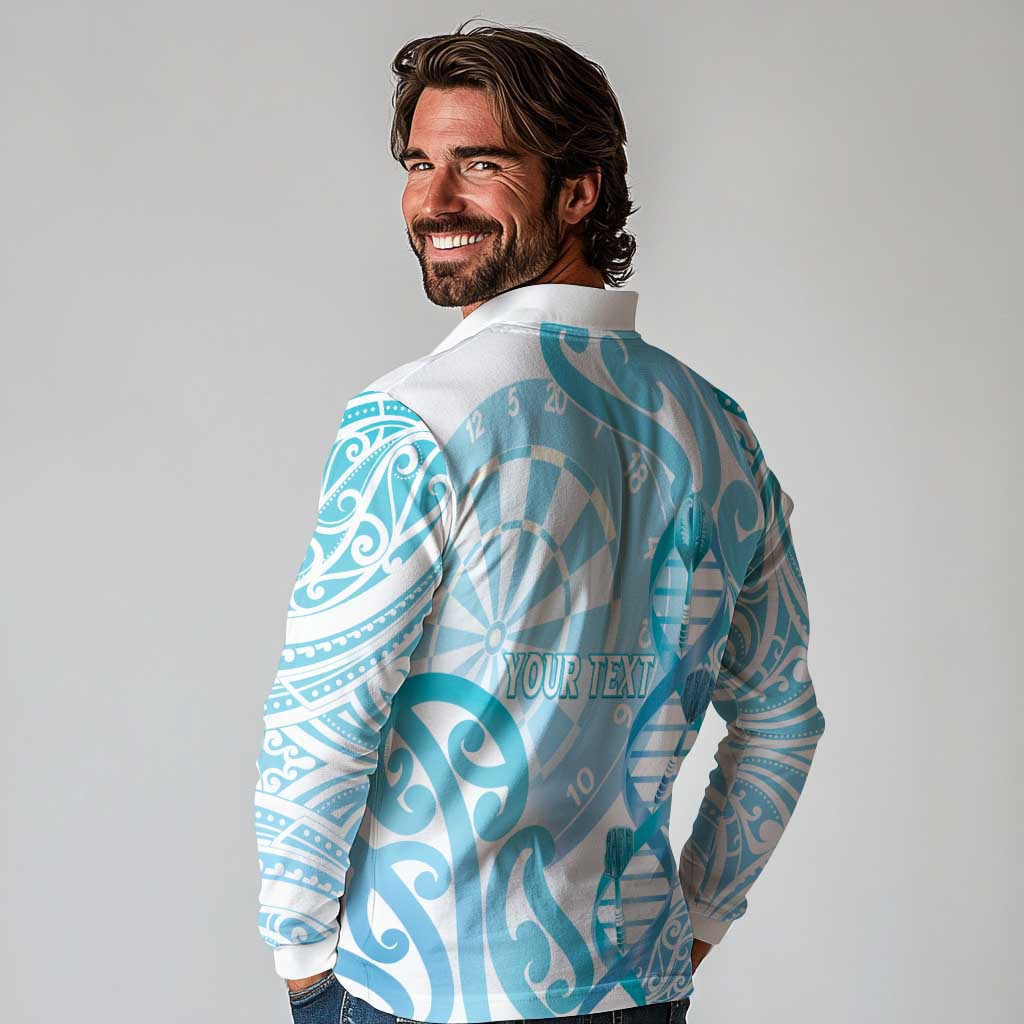 Personalised New Zealand Darts Long Sleeve Polo Shirt Aotearoa Maori Its In My DNA White LT14 - Polynesian Pride