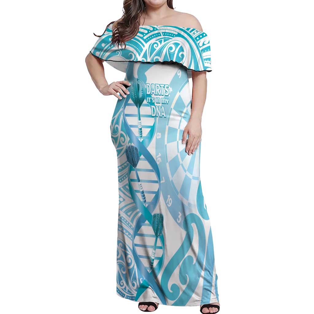 Personalised New Zealand Darts Off Shoulder Maxi Dress Aotearoa Maori Its In My DNA White LT14 Women White - Polynesian Pride
