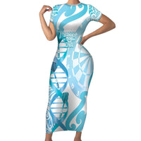 Personalised New Zealand Darts Short Sleeve Bodycon Dress Aotearoa Maori Its In My DNA White LT14 Long Dress White - Polynesian Pride