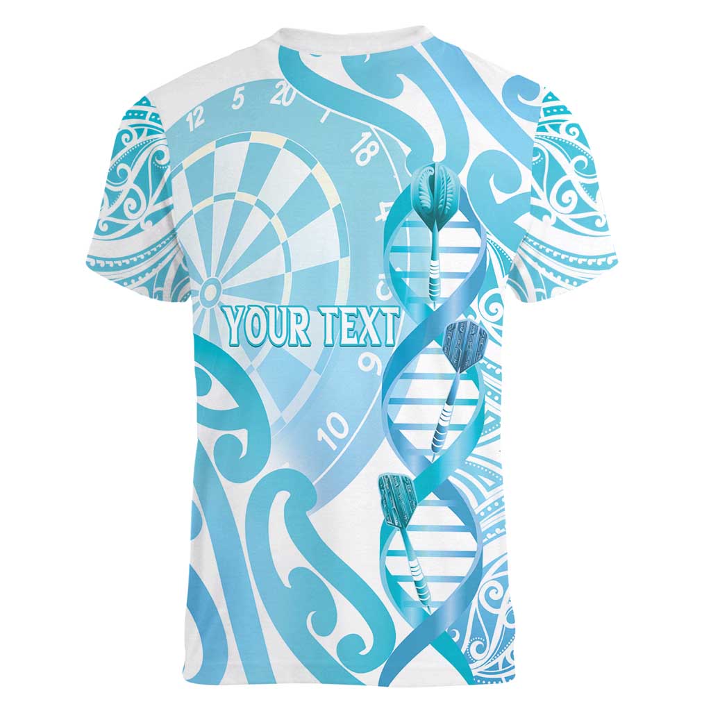 Personalised New Zealand Darts Women V-Neck T-Shirt Aotearoa Maori Its In My DNA White LT14 - Polynesian Pride