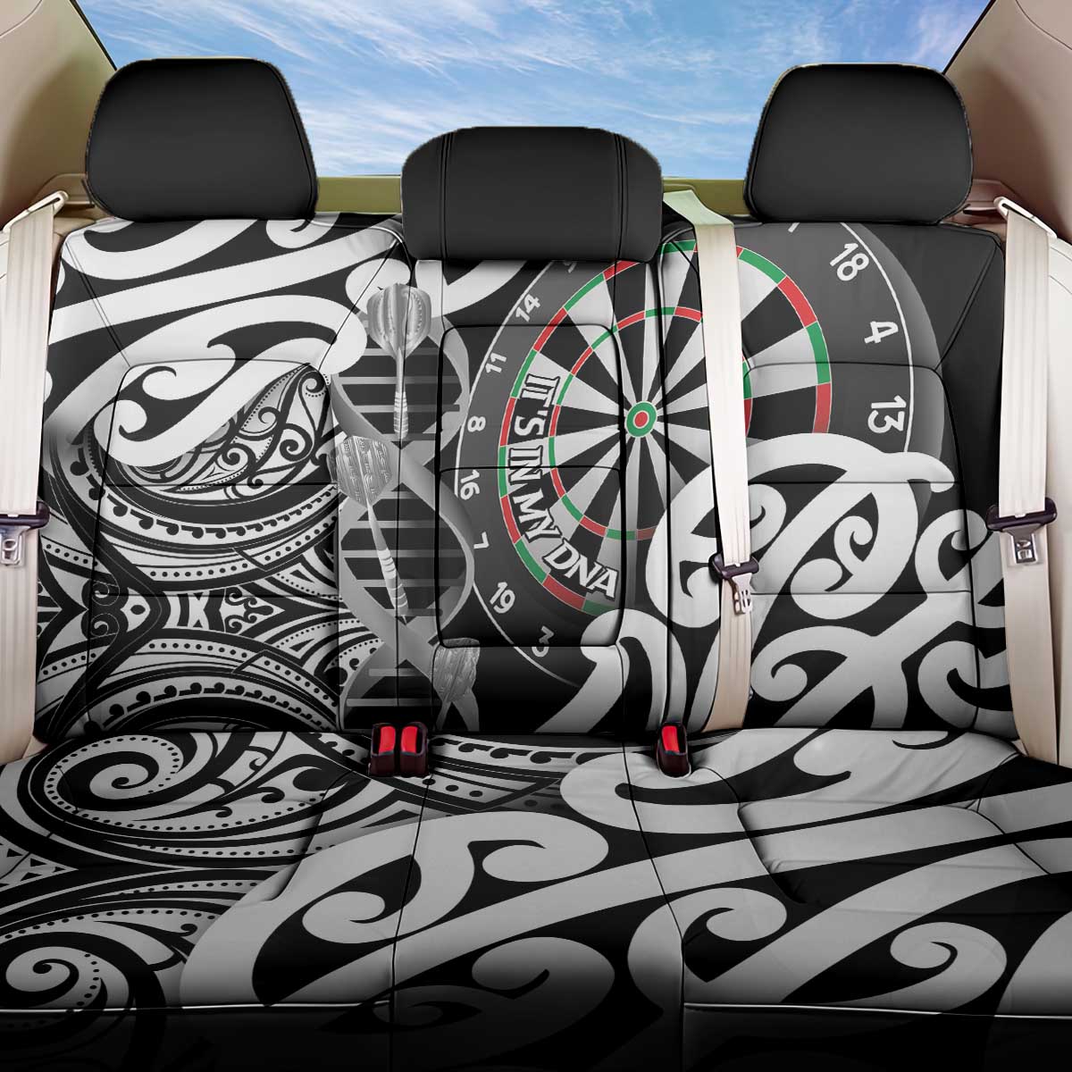 New Zealand Darts Back Car Seat Cover Aotearoa Maori Its In My DNA Black LT14 One Size Black - Polynesian Pride