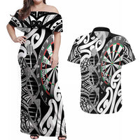 Personalised New Zealand Darts Couples Matching Off Shoulder Maxi Dress and Hawaiian Shirt Aotearoa Maori Its In My DNA Black LT14 Black - Polynesian Pride