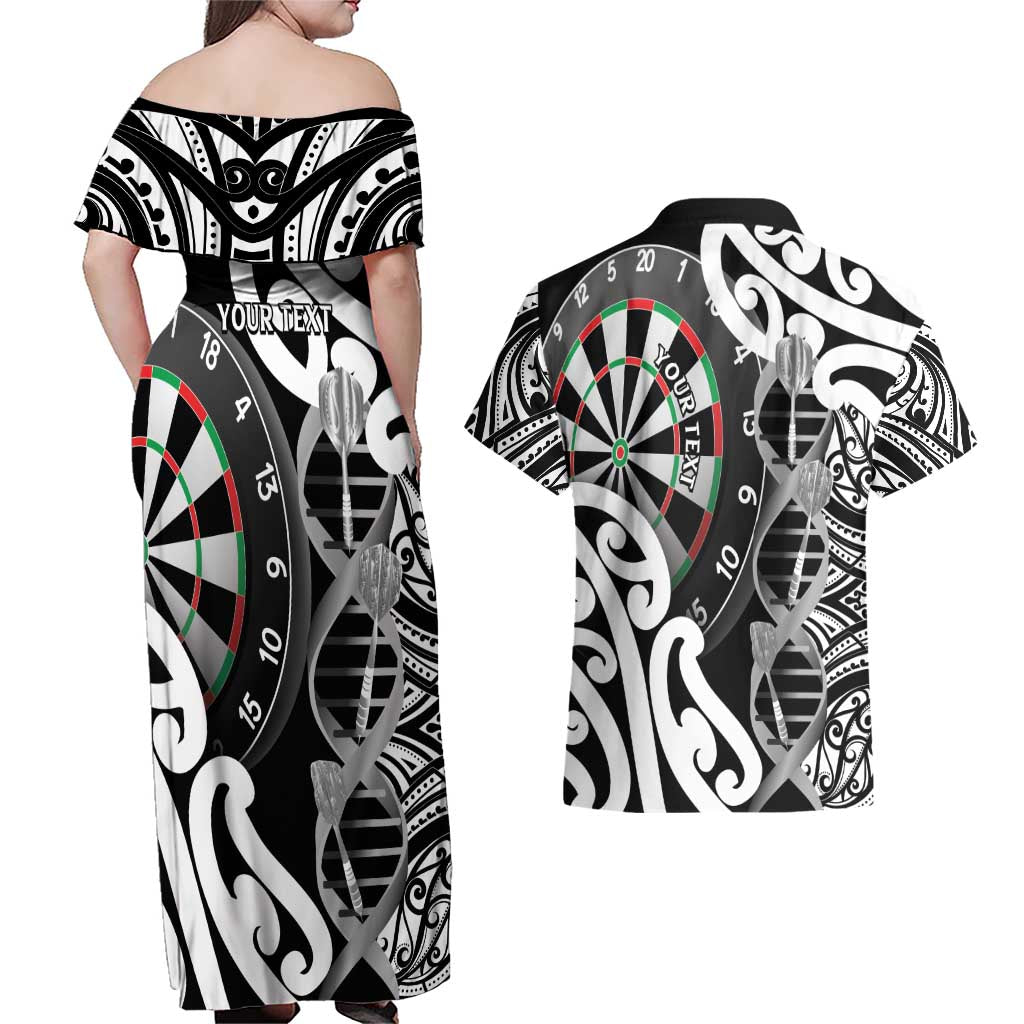 Personalised New Zealand Darts Couples Matching Off Shoulder Maxi Dress and Hawaiian Shirt Aotearoa Maori Its In My DNA Black LT14 - Polynesian Pride