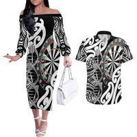 Personalised New Zealand Darts Couples Matching Off The Shoulder Long Sleeve Dress and Hawaiian Shirt Aotearoa Maori Its In My DNA Black LT14 Black - Polynesian Pride