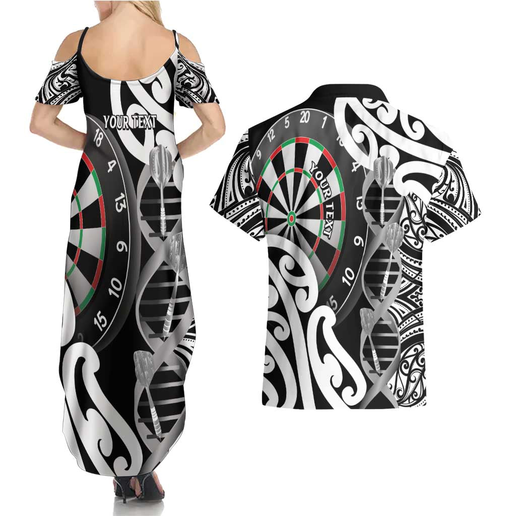 Personalised New Zealand Darts Couples Matching Summer Maxi Dress and Hawaiian Shirt Aotearoa Maori Its In My DNA Black LT14 - Polynesian Pride