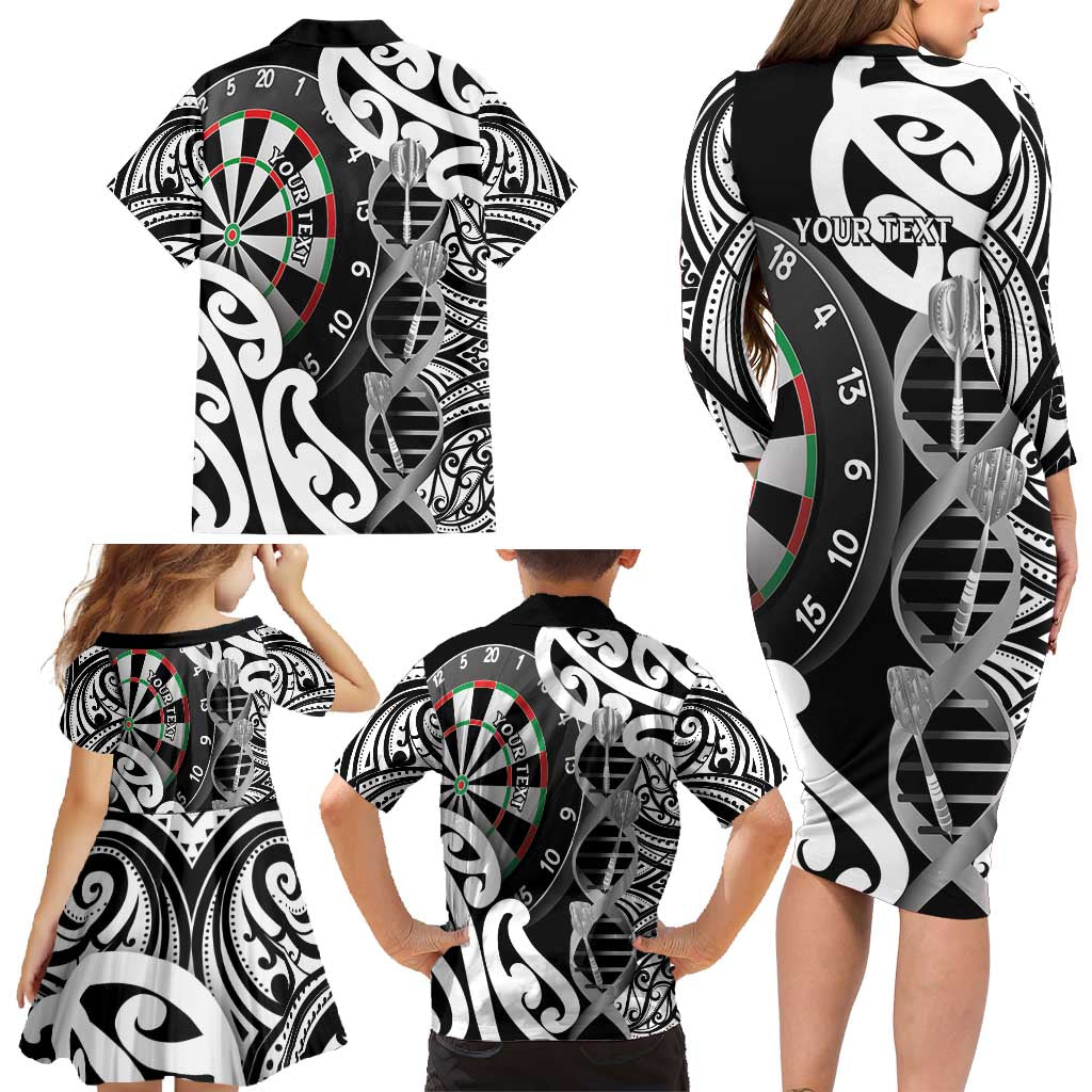 Personalised New Zealand Darts Family Matching Long Sleeve Bodycon Dress and Hawaiian Shirt Aotearoa Maori Its In My DNA Black LT14 - Polynesian Pride