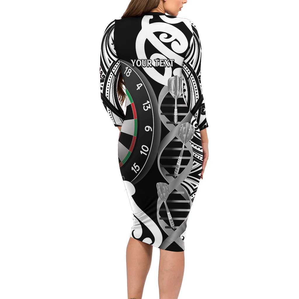Personalised New Zealand Darts Family Matching Long Sleeve Bodycon Dress and Hawaiian Shirt Aotearoa Maori Its In My DNA Black LT14 - Polynesian Pride