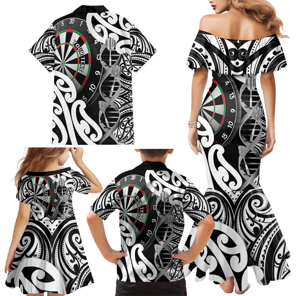 Personalised New Zealand Darts Family Matching Mermaid Dress and Hawaiian Shirt Aotearoa Maori Its In My DNA Black LT14 - Polynesian Pride