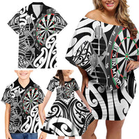Personalised New Zealand Darts Family Matching Off Shoulder Short Dress and Hawaiian Shirt Aotearoa Maori Its In My DNA Black LT14 - Polynesian Pride