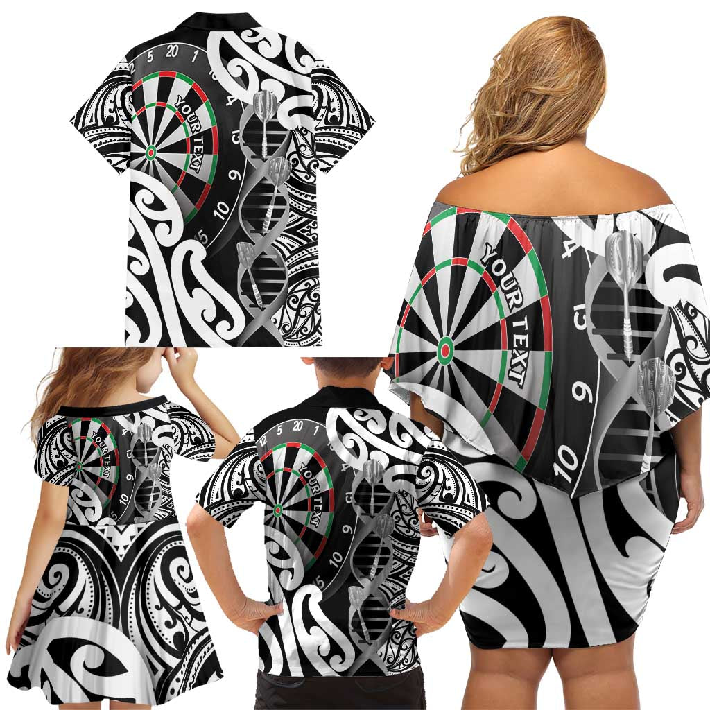 Personalised New Zealand Darts Family Matching Off Shoulder Short Dress and Hawaiian Shirt Aotearoa Maori Its In My DNA Black LT14 - Polynesian Pride