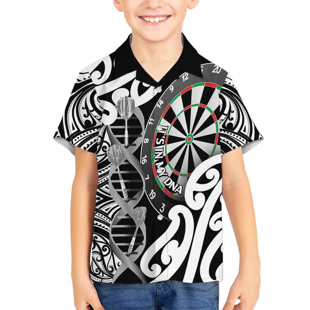 Personalised New Zealand Darts Family Matching Off Shoulder Short Dress and Hawaiian Shirt Aotearoa Maori Its In My DNA Black LT14 Son's Shirt Black - Polynesian Pride