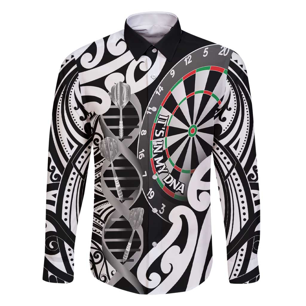 Personalised New Zealand Darts Family Matching Short Sleeve Bodycon Dress and Hawaiian Shirt Aotearoa Maori Its In My DNA Black LT14 Dad's Shirt - Long Sleeve Black - Polynesian Pride