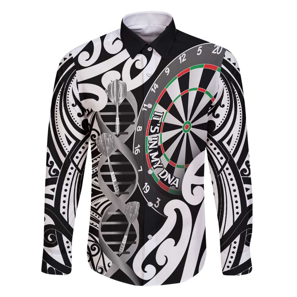 Personalised New Zealand Darts Family Matching Summer Maxi Dress and Hawaiian Shirt Aotearoa Maori Its In My DNA Black LT14 Dad's Shirt - Long Sleeve Black - Polynesian Pride