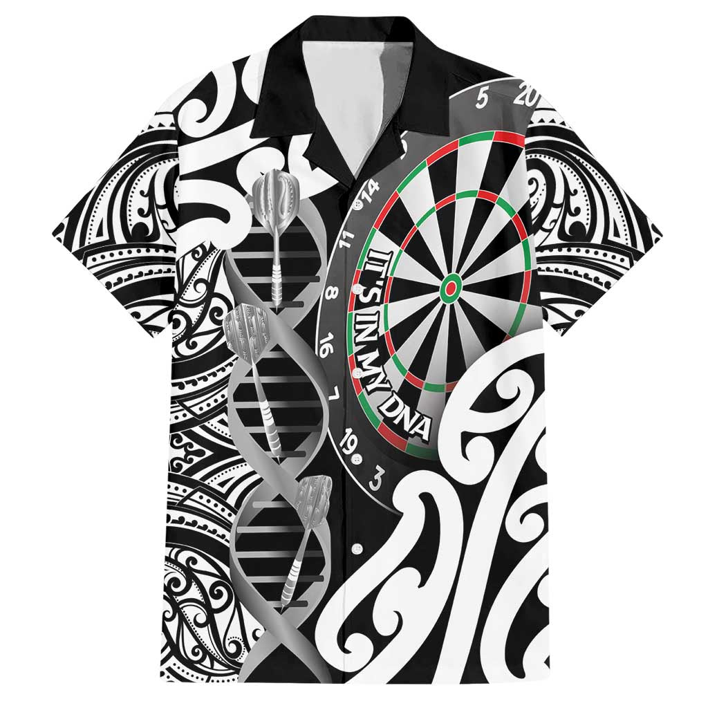 Personalised New Zealand Darts Hawaiian Shirt Aotearoa Maori Its In My DNA Black LT14 Black - Polynesian Pride
