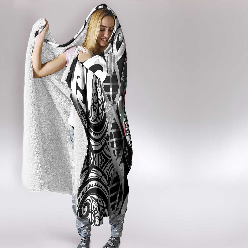 New Zealand Darts Hooded Blanket Aotearoa Maori Its In My DNA Black - Polynesian Pride