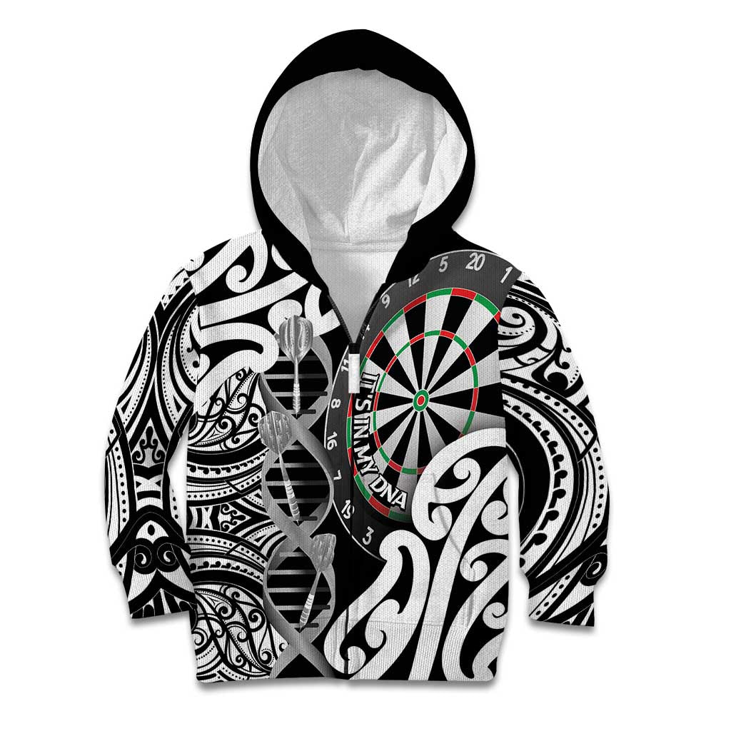 Personalised New Zealand Darts Kid Hoodie Aotearoa Maori Its In My DNA Black LT14 Zip Hoodie Black - Polynesian Pride