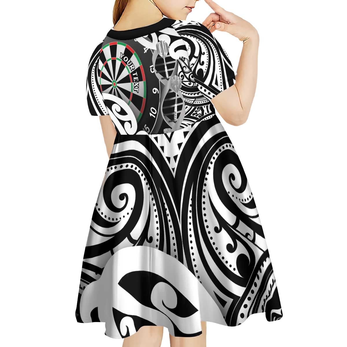Personalised New Zealand Darts Kid Short Sleeve Dress Aotearoa Maori Its In My DNA Black LT14 - Polynesian Pride