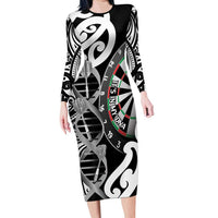 Personalised New Zealand Darts Long Sleeve Bodycon Dress Aotearoa Maori Its In My DNA Black LT14 Long Dress Black - Polynesian Pride