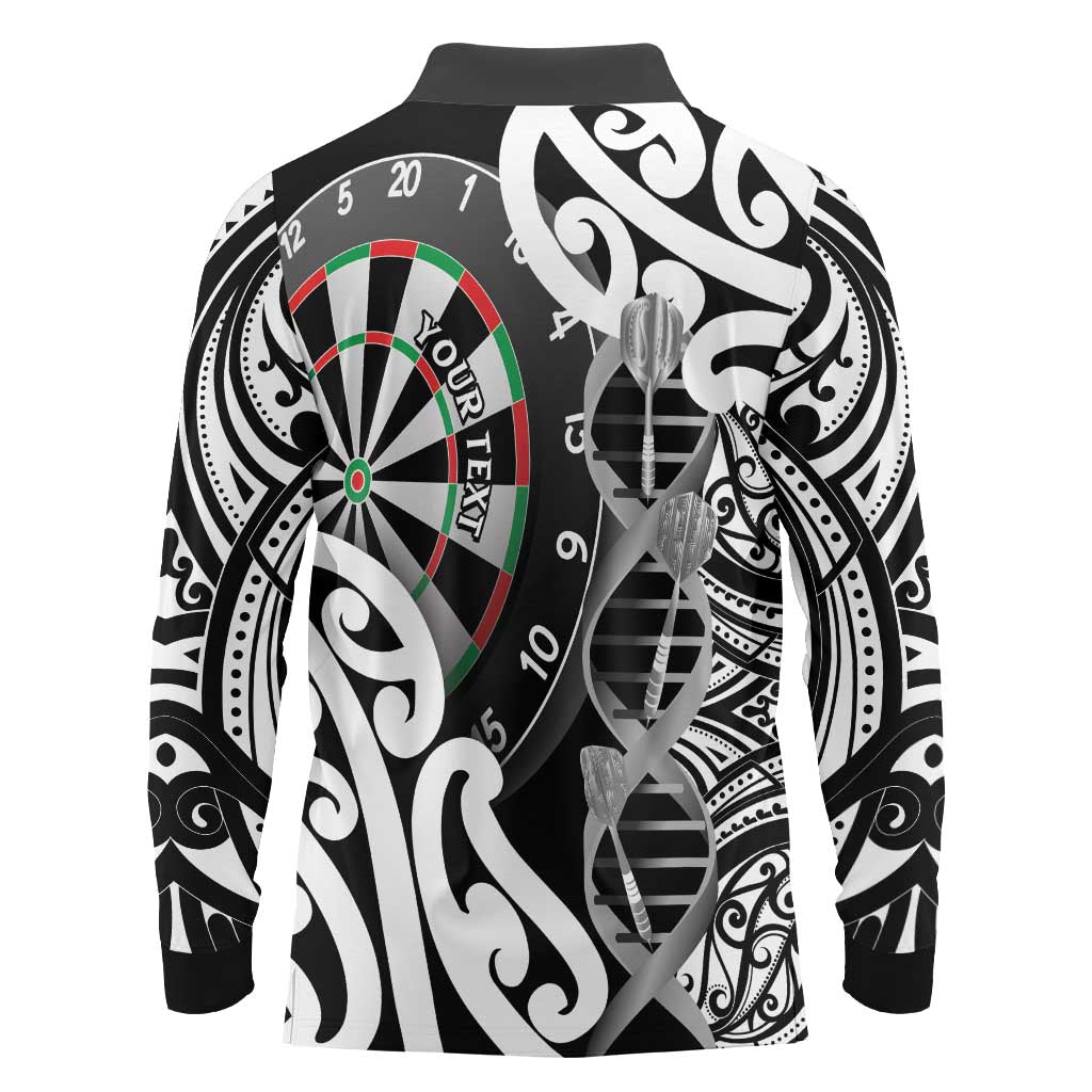 Personalised New Zealand Darts Long Sleeve Polo Shirt Aotearoa Maori Its In My DNA Black LT14 - Polynesian Pride