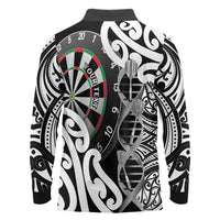 Personalised New Zealand Darts Long Sleeve Polo Shirt Aotearoa Maori Its In My DNA Black LT14 - Polynesian Pride