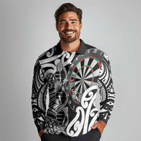 Personalised New Zealand Darts Long Sleeve Polo Shirt Aotearoa Maori Its In My DNA Black LT14 - Polynesian Pride