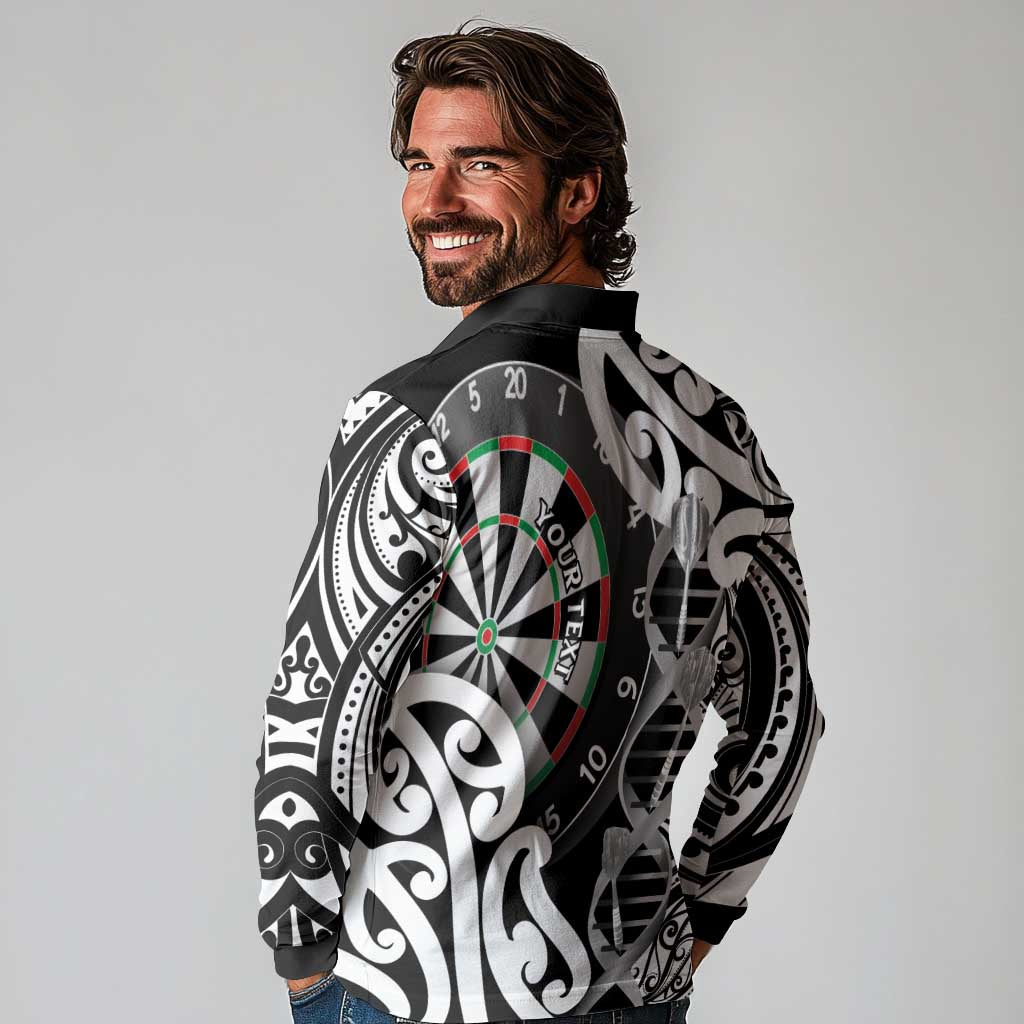 Personalised New Zealand Darts Long Sleeve Polo Shirt Aotearoa Maori Its In My DNA Black LT14 - Polynesian Pride