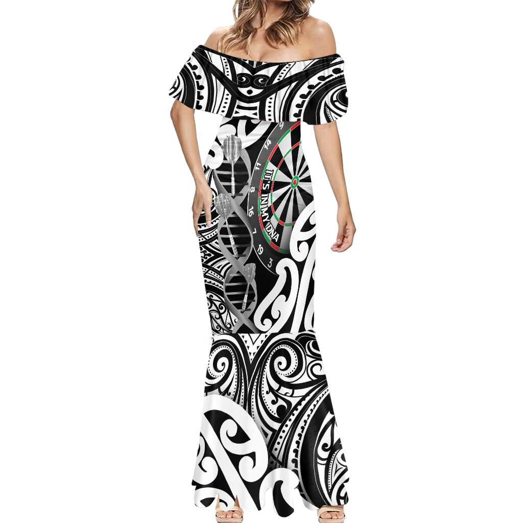 Personalised New Zealand Darts Mermaid Dress Aotearoa Maori Its In My DNA Black LT14 - Polynesian Pride