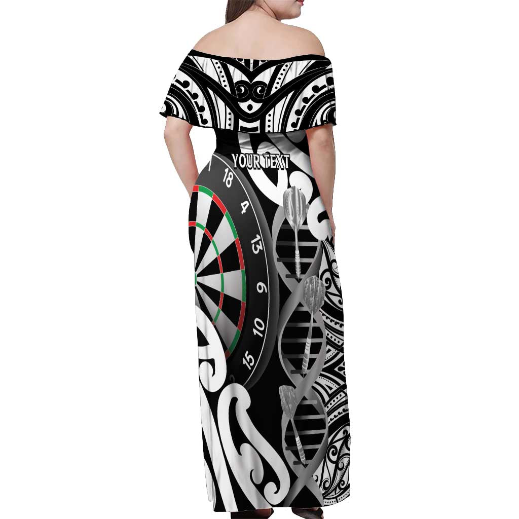 Personalised New Zealand Darts Off Shoulder Maxi Dress Aotearoa Maori Its In My DNA Black LT14 - Polynesian Pride