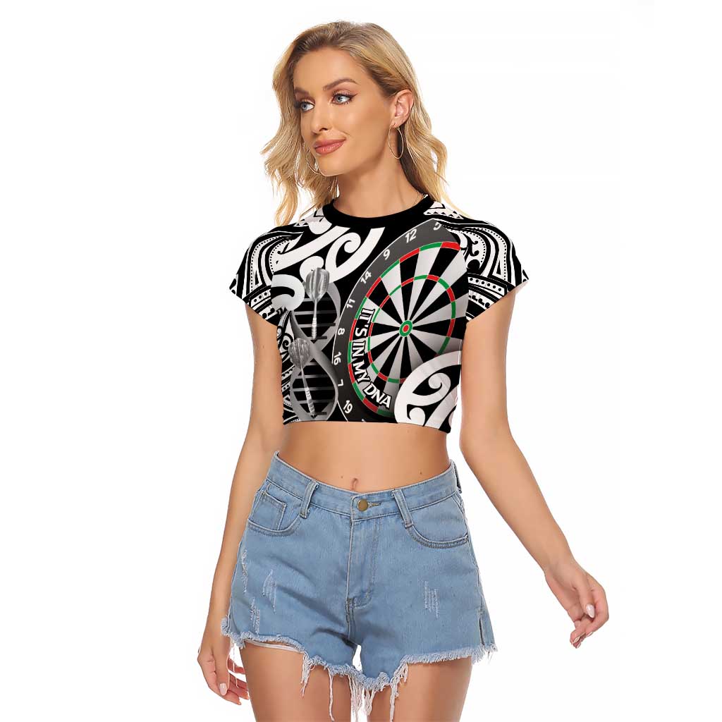 Personalised New Zealand Darts Raglan Cropped T Shirt Aotearoa Maori Its In My DNA Black LT14 Female Black - Polynesian Pride