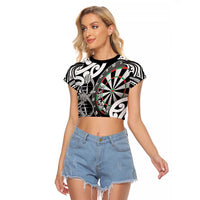 Personalised New Zealand Darts Raglan Cropped T Shirt Aotearoa Maori Its In My DNA Black LT14 Female Black - Polynesian Pride
