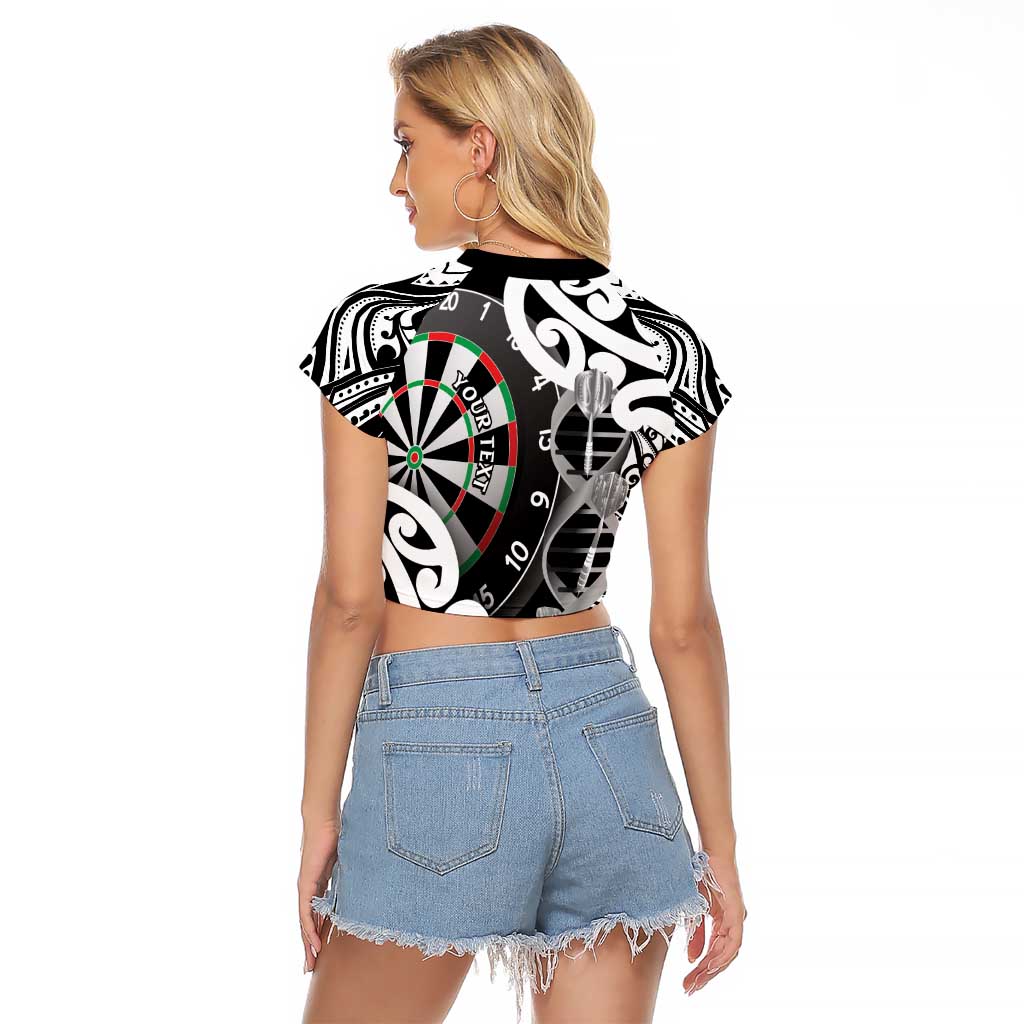 Personalised New Zealand Darts Raglan Cropped T Shirt Aotearoa Maori Its In My DNA Black LT14 - Polynesian Pride