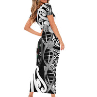Personalised New Zealand Darts Short Sleeve Bodycon Dress Aotearoa Maori Its In My DNA Black LT14 - Polynesian Pride