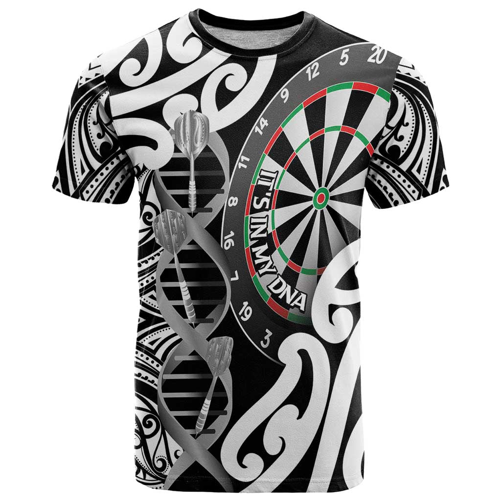 Personalised New Zealand Darts T Shirt Aotearoa Maori Its In My DNA Black LT14 Black - Polynesian Pride
