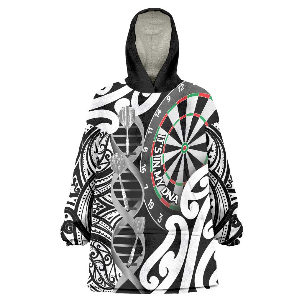 Personalised New Zealand Darts Wearable Blanket Hoodie Aotearoa Maori Its In My DNA Black LT14 One Size Black - Polynesian Pride