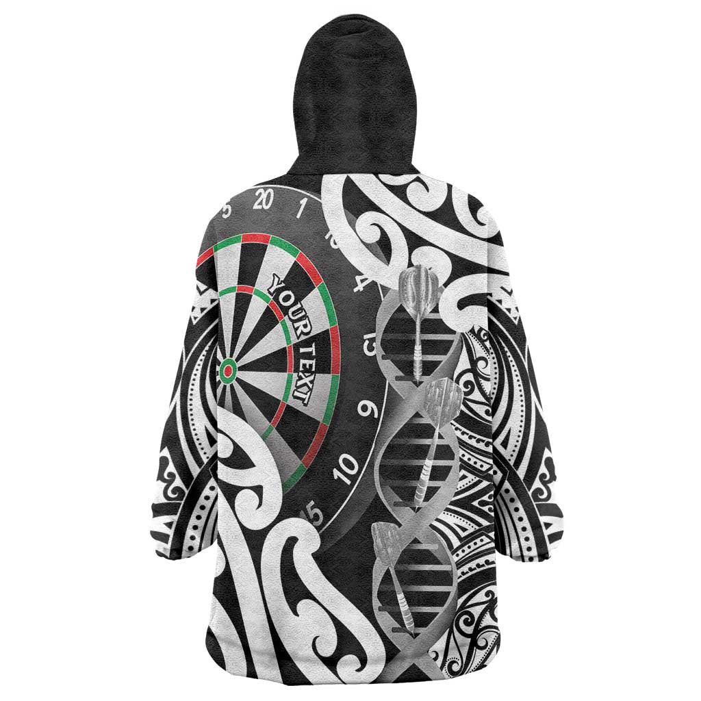 Personalised New Zealand Darts Wearable Blanket Hoodie Aotearoa Maori Its In My DNA Black LT14 - Polynesian Pride