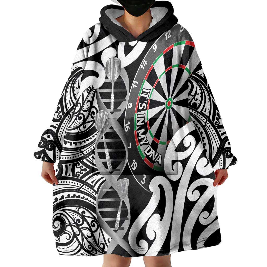 Personalised New Zealand Darts Wearable Blanket Hoodie Aotearoa Maori Its In My DNA Black LT14 - Polynesian Pride