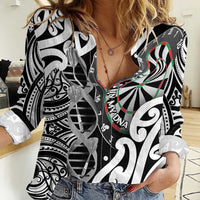 Personalised New Zealand Darts Women Casual Shirt Aotearoa Maori Its In My DNA Black - Polynesian Pride