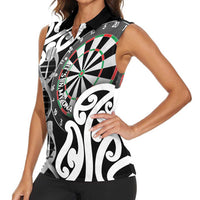 Personalised New Zealand Darts Women Sleeveless Polo Shirt Aotearoa Maori Its In My DNA Black LT14 - Polynesian Pride