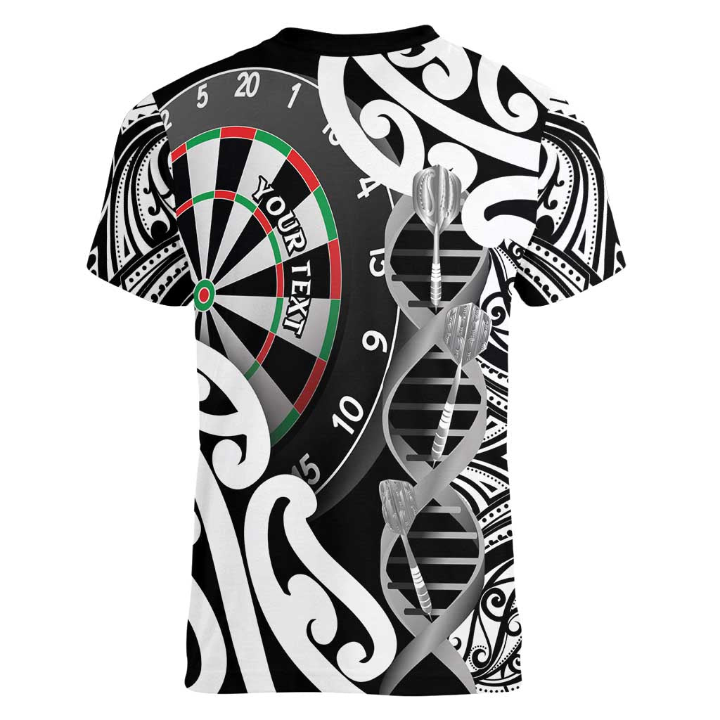 Personalised New Zealand Darts Women V-Neck T-Shirt Aotearoa Maori Its In My DNA Black LT14 - Polynesian Pride