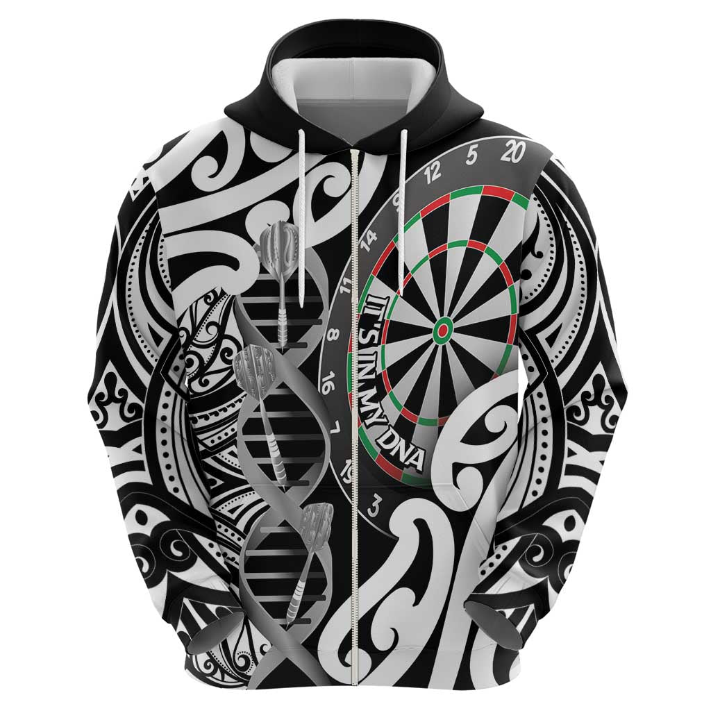 Personalised New Zealand Darts Zip Hoodie Aotearoa Maori Its In My DNA Black LT14 - Polynesian Pride