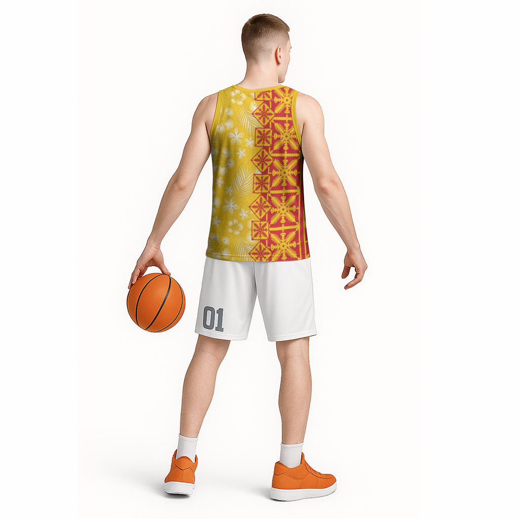 Kahili Quilt Hawaii Basketball Jersey Tropical Flower Seamless Half Style