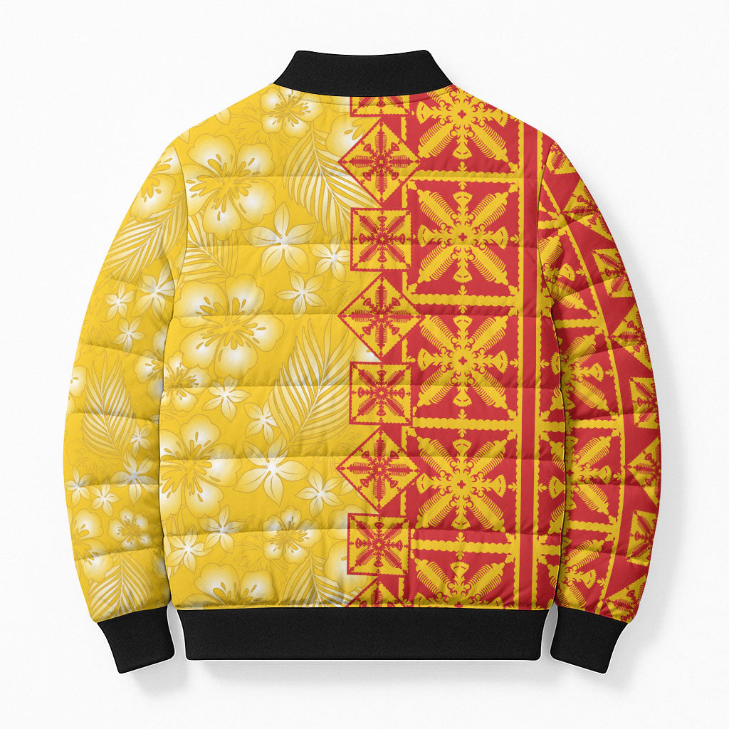 Kahili Quilt Hawaii Bomber Puffer Jacket Tropical Flower Seamless Half Style