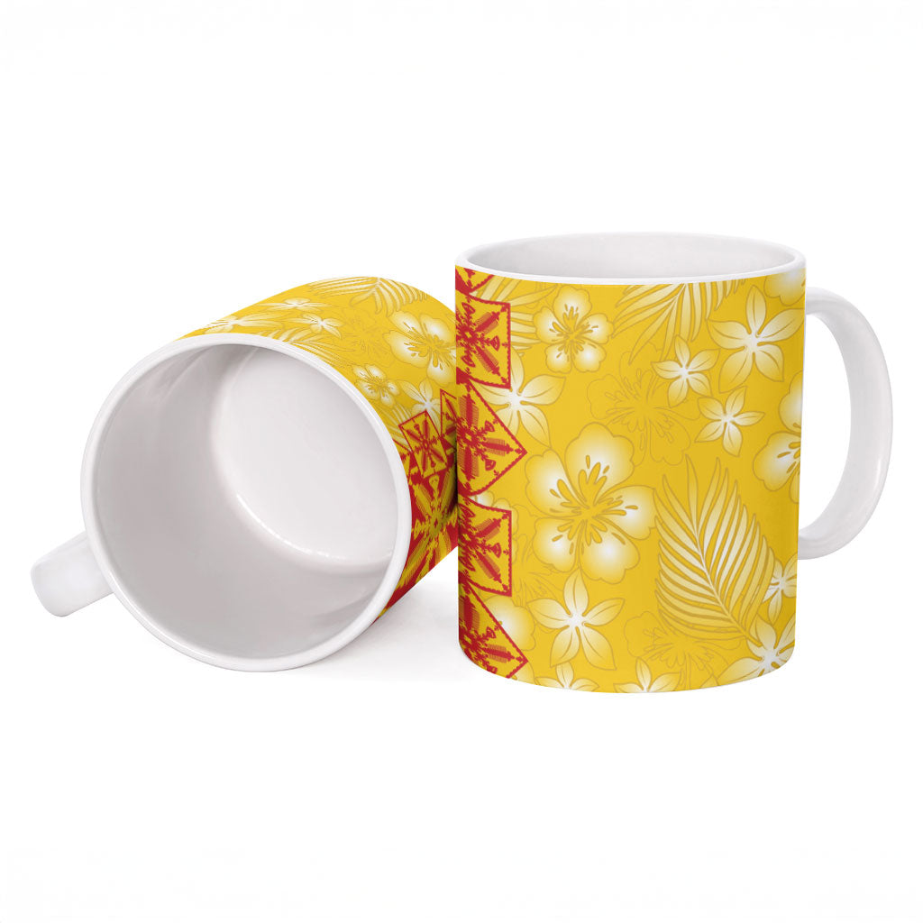Kahili Quilt Hawaii Ceramic Mug Tropical Flower Seamless Half Style