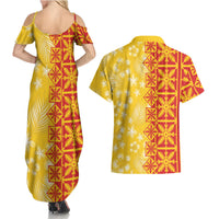 Kahili Quilt Hawaii Couples Matching Summer Maxi Dress and Hawaiian Shirt Tropical Flower Seamless Half Style