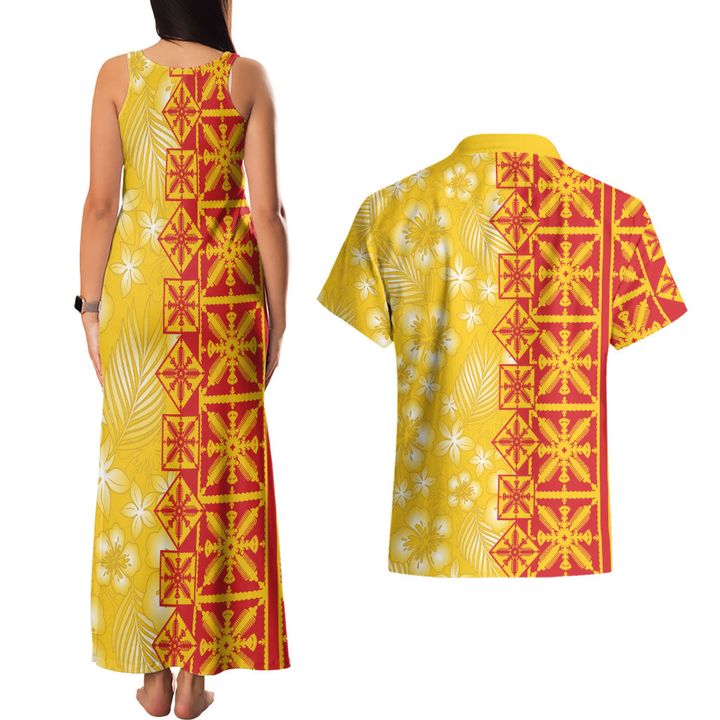 Kahili Quilt Hawaii Couples Matching Tank Maxi Dress and Hawaiian Shirt Tropical Flower Seamless Half Style LT14 - Polynesian Pride