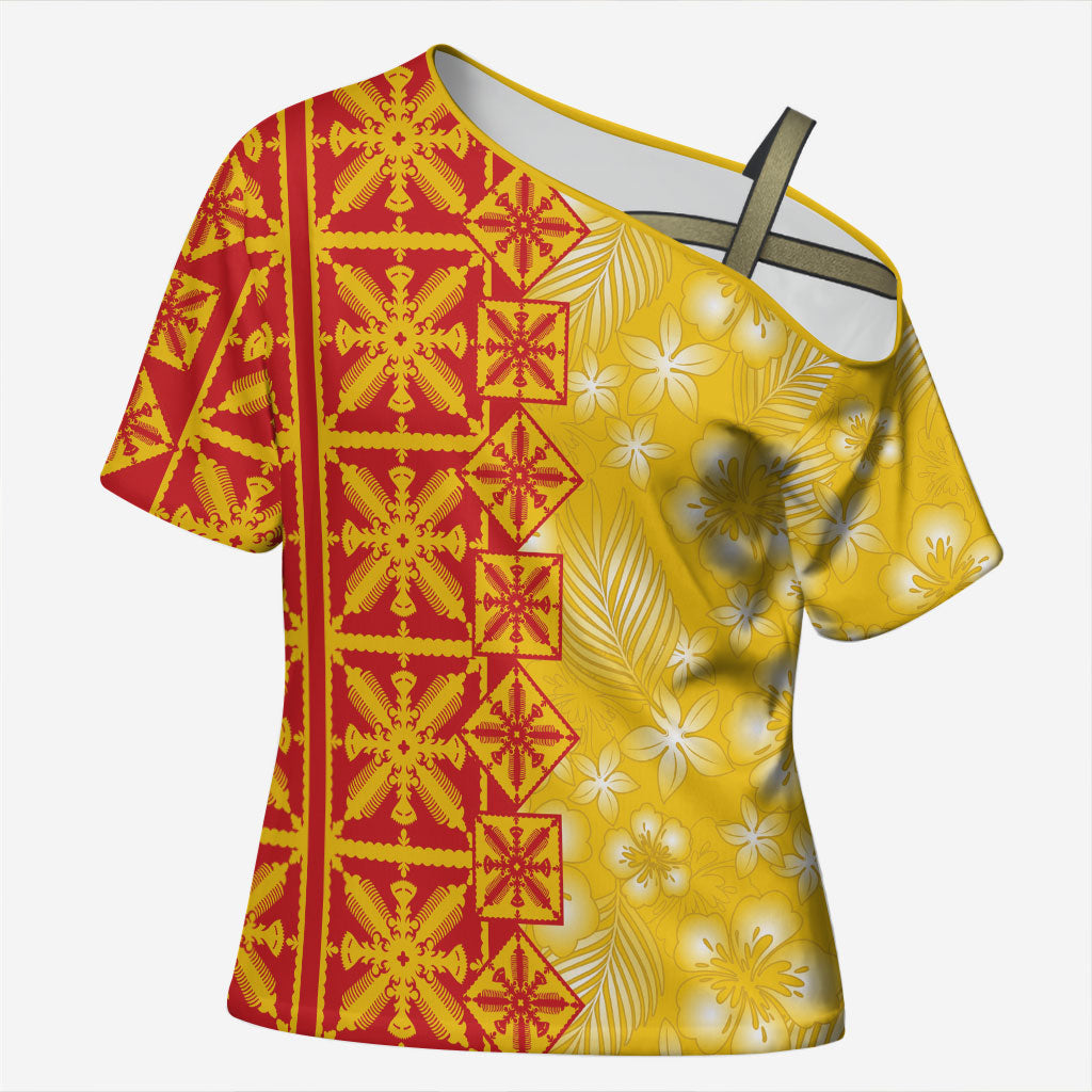 Kahili Quilt Hawaii Cross Shoulder Shirt Tropical Flower Seamless Half Style