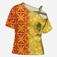 Kahili Quilt Hawaii Cross Shoulder Shirt Tropical Flower Seamless Half Style